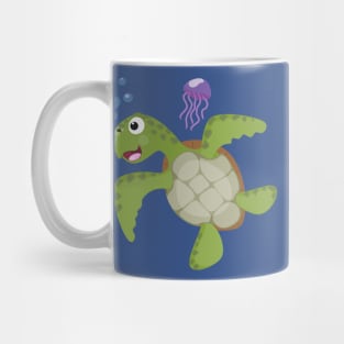 Cute green sea turtle happy cartoon illustration Mug